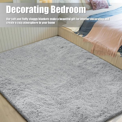 Shag Area Rug for Bedroom 5x8,Grey Fluffy Area Rugs for Living Room,Soft Fuzzy Rug Non-Shedding Indoor Plush Carpet for Kids Bedroom Nursery Dorm Home Decor