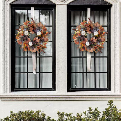 WANNA-CUL 24 Inch Fall Wreath for Front Door with White Pumpkins,Grains, Maple Leaves-Fall Decoration for Home-Large Fall Decor Door Wreath for Autumn,Harvest or Halloween