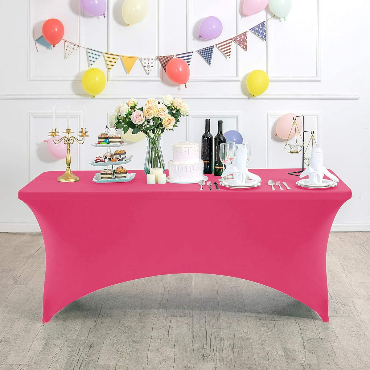 Spandex Table Cover for 4FT or 6ft or 8ft Table Universal Fitted Stretch Tablecloth for Party, Banquet, Wedding and Events-Hot Pink