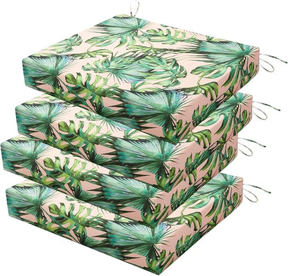 Outdoor Chair Cushions Set of 4, 18.5 x 16 Inch Patio Chair Cushions for Outdoor Furniture, Water Resistant, Non-Slip Ties(Tropical Rainforests)