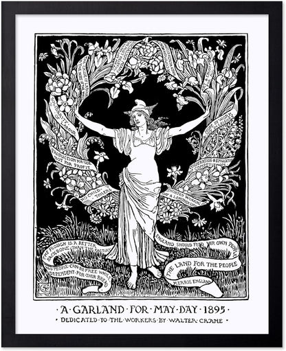 Poster Master Vintage Walter Crane Poster - Retro A Garland for May Day Print - Socialist Art - Gift for Him, Her, Men, Women - Wall Decor for Home, Office, Living Room, 11x14 Black Framed