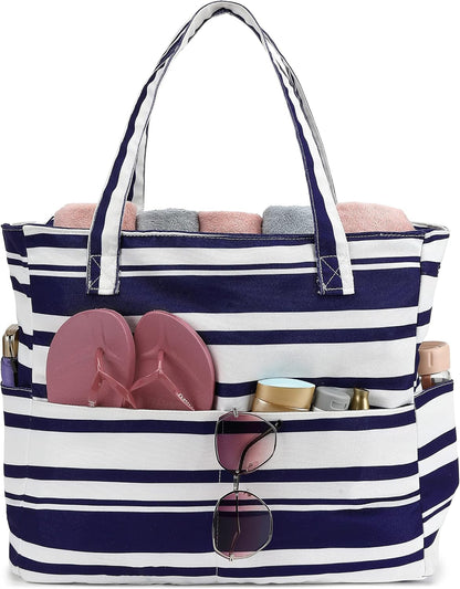 LEDAOU Beach Bag Waterproof Sandproof Women Tote Bag Pool Bag with Zipper for Gym Grocery Travel with Wet Pocket