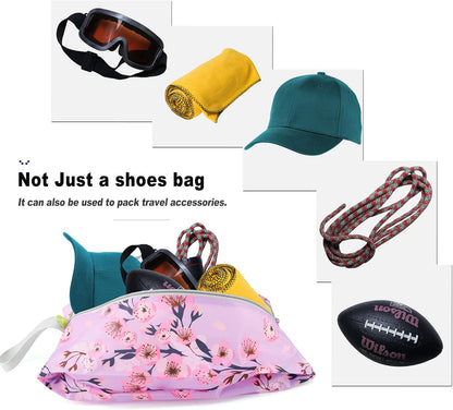 BeeGreen Shoe Organizer 6pcs Shoe Bags with Zipper Closure, Flower Design Shoe Storage Organizer with Handle Travel Bags For Men and Women, Portable Nylon Travel Gifts