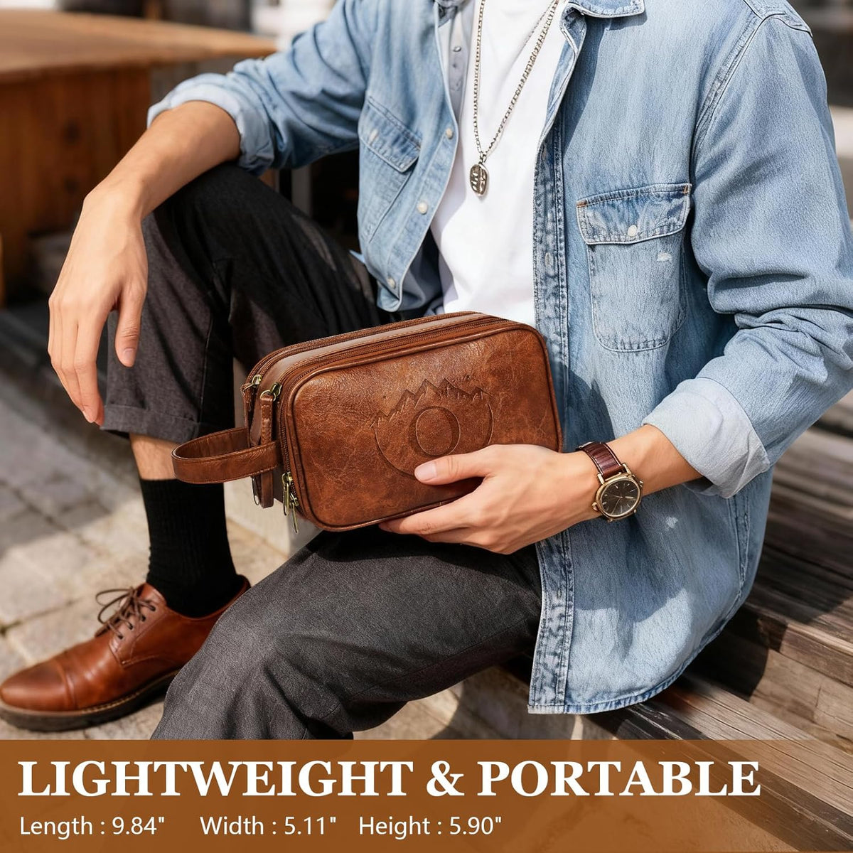 Travel Toiletry Bag for Men,Mens Shaving Bags for Toiletries,Men's Toiletry Travel Bag Leather,Personalized Travel Essentials,Birthday Gifts For Men,Brown- O