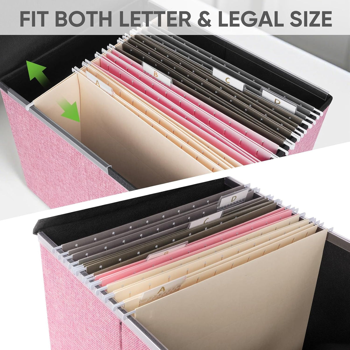 BALEINE File Organizer Box with Lid, Collapsible File Folder Organizer with Plastic Slide, Hanging File Folder Box for Office Document Storage (2 Pack, Pink)