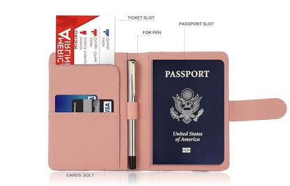 Melsbrinna Premium Leather Passport Holder Covers Case, Waterproof Rfid Blocking Travel Wallet Passport Holder with Pen Holder, Cute Passport Book for Women/Men