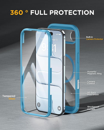 Miracase Magnetic for iPhone Air Case 6.5" [Compatible with MagSafe] Full-Body Phone Case with Built-in Glass Screen Protector & Camera Control,Drop Proof iPhone 17 Air Case Cover, Blue