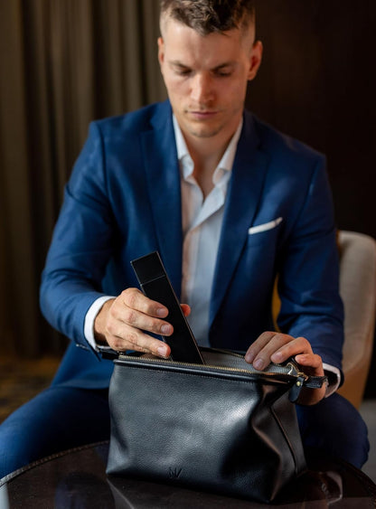 NV Holders Premium Genuine Leather Toiletry Bag for Men - The Ultimate Travel Dopp Kit and Hygiene Organizer, Perfect Men's Toiletry Travel Bag (Black)