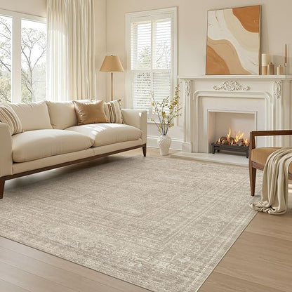 Nakagishi 5x8 Area Rugs Living Room: Washable Large Vintage Rug Neutral Non-Slip Soft Stain Resistant Indoor Carpet for Bedroom Nursery Dining Room Office Playroom - Dark Bown