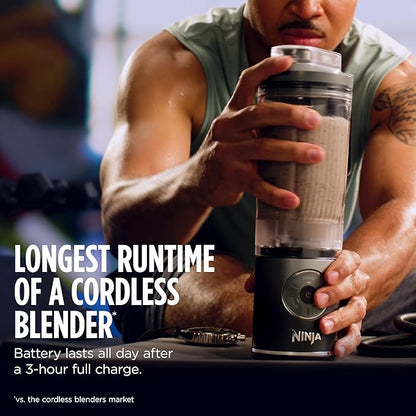 Ninja Blast Max, Portable & Personal Blender + Twist & Go, Smoothie, Blend, Ice Crush, 3 Programs, Cordless, 22 oz removable Vessel, Dishwasher Safe, Leakproof, Grey, BC251GY