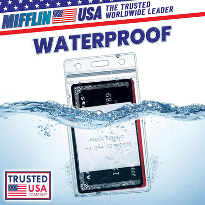 Mifflin-USA Plastic Waterproof ID Badge Holders (Clear, 2.25x3.5 Inch, 250 Pack), Vertical Hanging Name Card Holder with Zipper, Resealable Bulk Nametag Holders