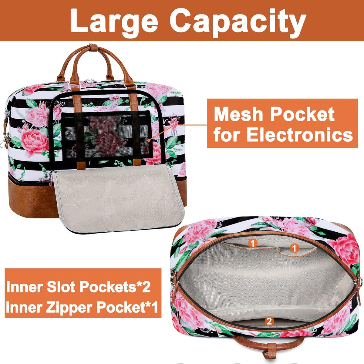 Travel Weekender Bag for Women, Overnight Bag with Shoe Compartment Oversized Travel Duffel Bag Carry On Tote 21"