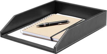 Gallaway Leather Letter Tray Organizer - PU Leather Desk Tray, Perfect for Office Organization, Document Holder Fits A4 Paper, Stackable Drawers for Extra Storage (Black)