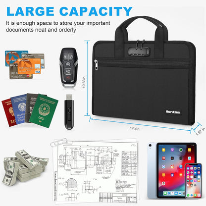 Hontom Fireproof Accordion File Organizer with Lock, 13 Pockets Expanding File Folder with Handle, Portable Business Document Organizer with Secure Storage for Letter A4 Files