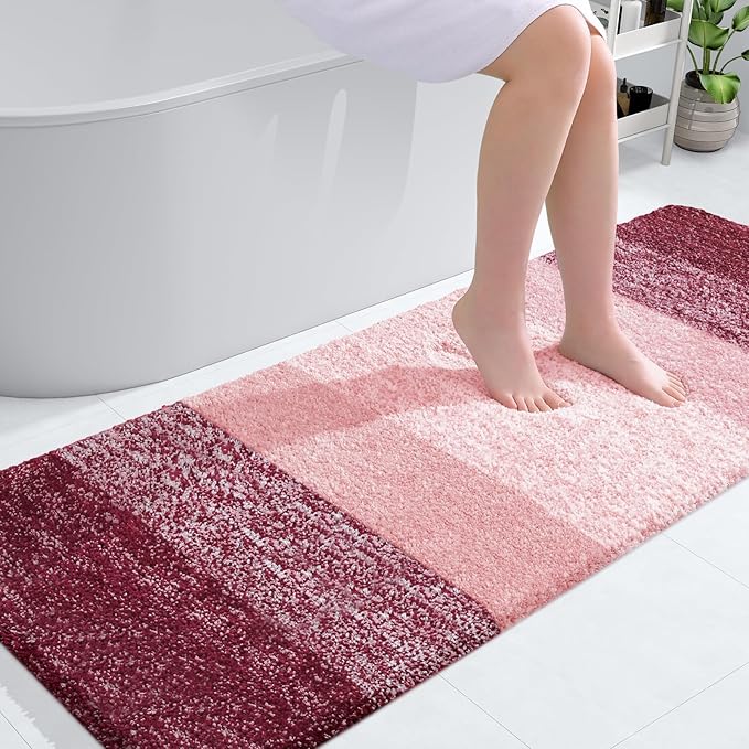 OLANLY Bathroom Runner Rugs 59x24, Extra Soft Absorbent Microfiber Bath Rugs, Rubber Backing, Quick Dry, Machine Washable Bath Mats for Bathroom Floor, Tub and Shower, Home Decor Accessories, Red