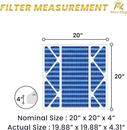 MervKing 20x20x4 Air Filter Actual Size: 19.88" x 19.88" x 4.31" MERV 11 MPR 1000-1200 | MADE IN USA | 4-Pack | Pleated HVAC AC Furnace Replacement