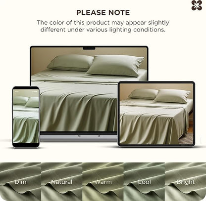 Bedsure Cooling Sheets, Rayon Derived from Bamboo & Cotton Blend, GentleSoft, Breathable, Queen Sheet Set, Deep Pocket Up to 18 Inches, Hotel Luxury Bedding for Hot Sleepers, Tea Green