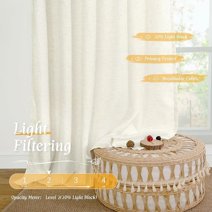 LAMIT Cream Linen Curtains for Living Room, 84 Inches Long 2 Panels Natural Light Filtering Soft Thick Bedroom Semi Sheer Privacy Drapes with Rod Pocket for Farmhouse/Sliding Door, 52 x 84 Inch