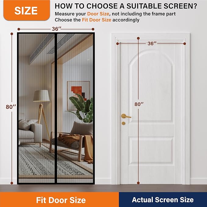 Magnetic Screen Door, Heavy Duty Door Screen Magnetic Closure Keep Bugs Out
