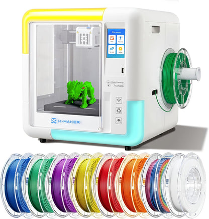X-Maker 3D Printer for Kids and Beginners, Fully Assembled High-Speed 3D Printer with 8 PLA Filament Set, Leveling-Free Bed, Wi-Fi Printing, Resume Printing, Silent, High Precision, with App