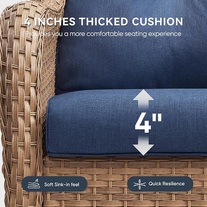 9-Piece Outdoor Patio Cushion Set - Fade & Water Resistant with Removable Olefin Cover, 22x24x4 Inch Memory Foam Cushions for Wicker Sectional Sofa – Blue/Regular