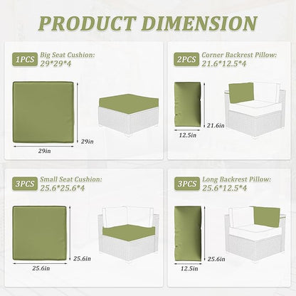 Patio Furniture Cushions, Replacement Outdoor Cushions for 4-Seat Patio Furniture, Waterproof Cushions for Outdoor Sectional Sofa Couch, Light Green
