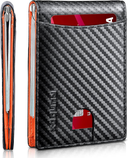 Slim Money Clip Wallets for Men RFID Blocking 11 Card Holder Minimalist Small Thin Carbon Leather Bifold Mens Front Pocket Wallet Gift Box