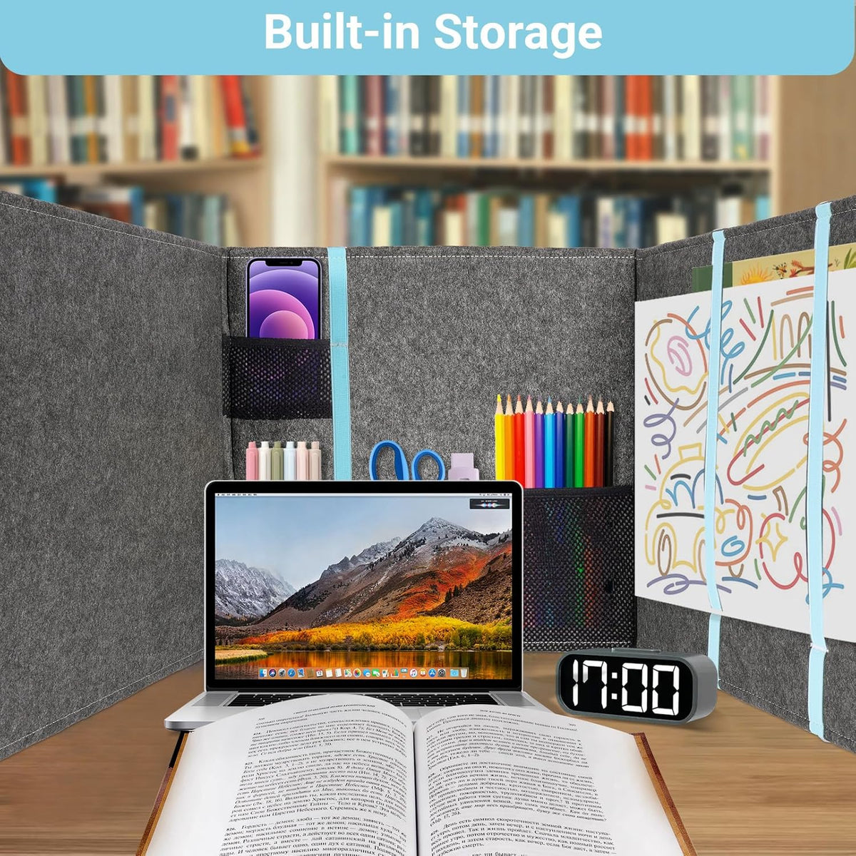 Foldable Privacy Folders for Students with Storage, Desk Dividers for Classroom - Reusable Test Dividers & Privacy Shields for School Desks, Portable Privacy Boards,47.25" x 15.35",Felt