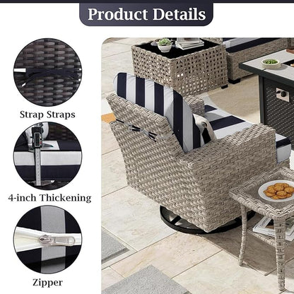 Outdoor Sectional Cushions, 4" Foam High-Density, Water-Resistant Couch Cushions Replacement Set, 14 Piece Patio Sectional Cushion for 6-Seat Sectional Patio Conversation Sets (Black white stripes)