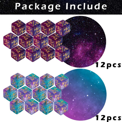 24 Pieces MTG Dice Counters Magic The Gathering Counter Status Tokens Starry Sky D6 Dice Set for MTG Cards Game Night Accessories(Turquoise&Lilac, Navy&Purple)
