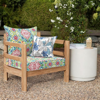 Outdoor Deep Seat Cushion Set, Water Repellent 24"x24" Patio Thick Cushions Replacement with Seat & Back Pillow for Patio Sofa, Wicker Chair, Couch - Damask Red