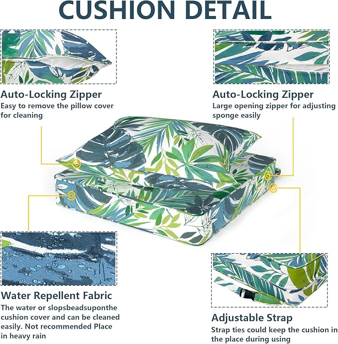 Outdoor Deep Seat Cushion Set, Water Repellent 24"x24" Patio Thick Cushions Replacement with Seat & Back Pillow for Patio Sofa, Wicker Chair, Couch - Islamorada Blue Green