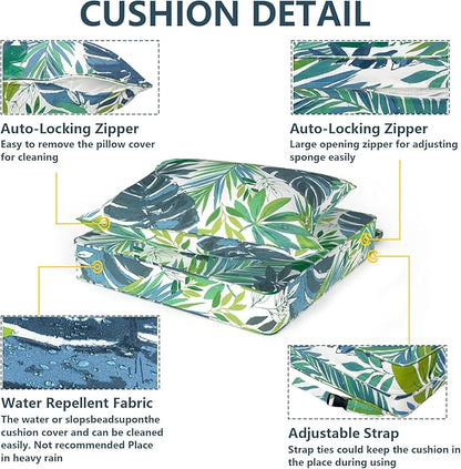 Outdoor Deep Seat Cushion Set, Water Repellent 24"x24" Patio Thick Cushions Replacement with Seat & Back Pillow for Patio Sofa, Wicker Chair, Couch - Islamorada Blue Green