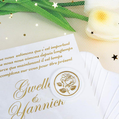 50Pcs Gold & White Wax Seal Stickers Handmade Envelope Seals Self Adhesive Wax Stickers for Wedding Party Invitations, Envelope, Gift Wrap, Christmas(Gold Rose Style, White Wax)