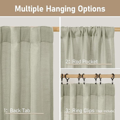 LAMIT Sage Grey Linen Curtains for Living Room 84 inch Length 2 Panels, Light Filtering Semi Sheer Curtains Back Tab and Rod Pocket Farmhouse Panels for Bedroom/Sliding Glass Door, 52 x 84 Inch