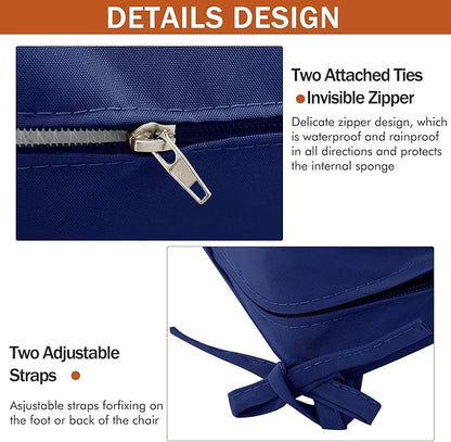 Outdoor Chair Cushions 16 x 17 Inch, Set of 4, Water Resistant Patio Chair Cushions with Tie 3 Year Color Fastness Thick Outdoor Seat Cushion for Garden Lawn Patio Furniture Navy