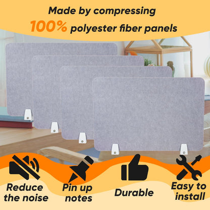 4 Pack Acoustic Desk Panel Privacy Desk Dividers 16x24 Inch Noise Reducing Desk Privacy Panel and Visual Distraction with Metal Clip for Student Offices School