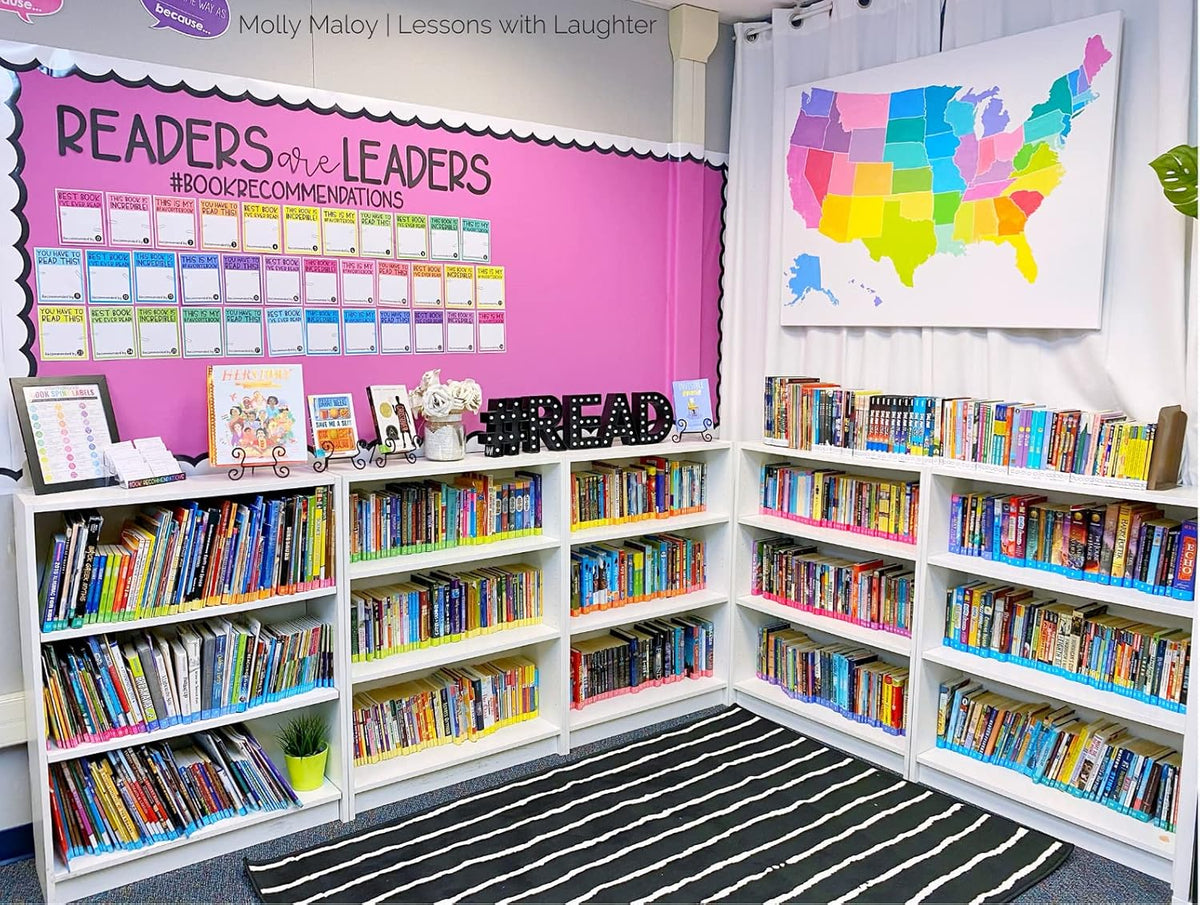 Alphabet Book Spine Labels for Classroom Library | 540PCS Teacher Supplies Stickers for Classroom Book Shelf/Book Bins | 26 Colors Letter (10 Sheet Pack)
