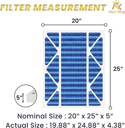 MervKing 20x25x5 Air Filter Actual Size: 19.88" x 24.88" x 4.38" MERV 11 MPR 1000-1200 | MADE IN USA | 4-Pack | Pleated HVAC AC Furnace Replacement