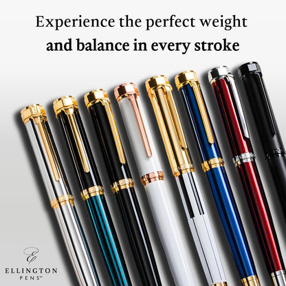 Luxury Fountain Pen Set- Fountain Pens for Writing - Smooth Fine Nib - Includes Refillable Ink Converter, 3 Ink Cartridges [Black & Blue], Gift Box - Elegant Calligraphy