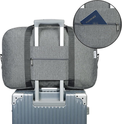 Narwey Foldable Carry on Luggage 22x14x9 Airline Approved Duffle Bag for Travel Packable Duffel Bag for Traveling Airplane for Women and Men 40L (Grey (With Shoulder Strap))