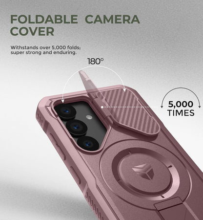 Dexnor for Samsung Galaxy S25 Case with Camera Cover & Adjustable Kickstand & Built-in Screen Protector, Magnetic Rugged Shockproof Bumper Cases Heavy-Duty Magnetic Protective Cover (2025),Peony Pink