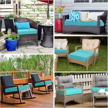 Patio Chair Cushion 20 inch Square Waterproof Outdoor Seat Cushions for Patio Furniture Color Fastness Garden Sofa Couch Chair Pads with Handle and Straps, 2 Pack Blue