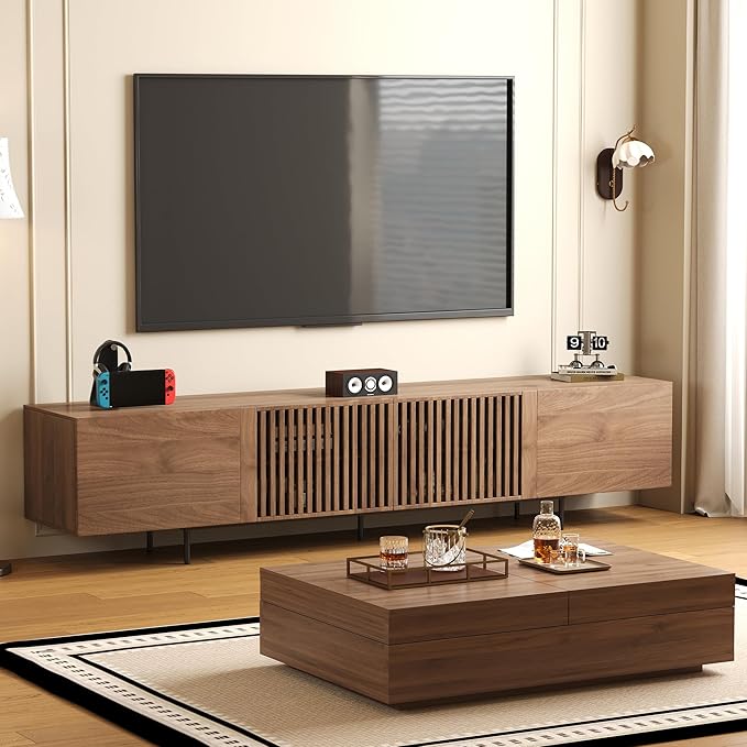 NessCarsti Mid-Century Modern TV Stand & Expandable Coffee Table Set, Walnut