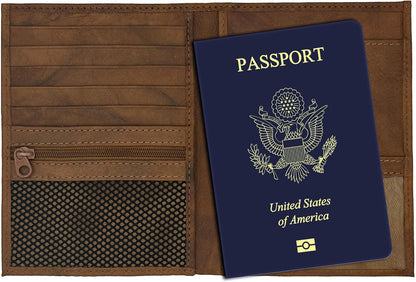 Antique Saddle RFID Genuine Leather Passport Wallet