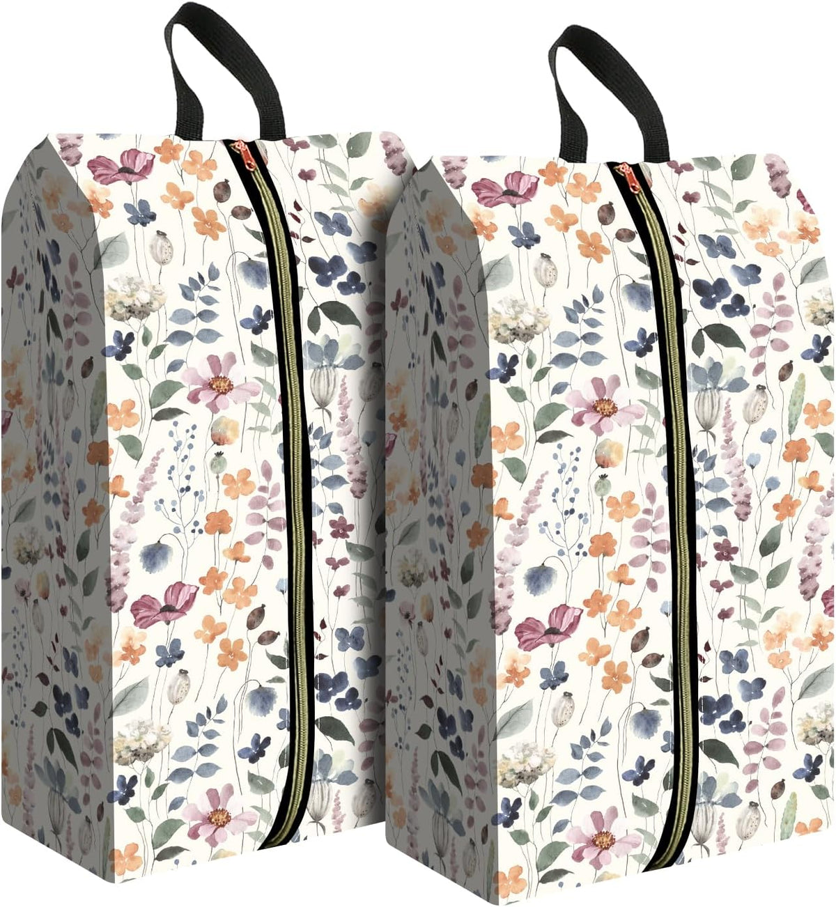 2pcs Shoe Organizer for Travel, Packing Shoe Travel Bags, Cute Shoe Bag with Zipper & Handle, Portable Travel Essentials for Women and Men Spring Flowers