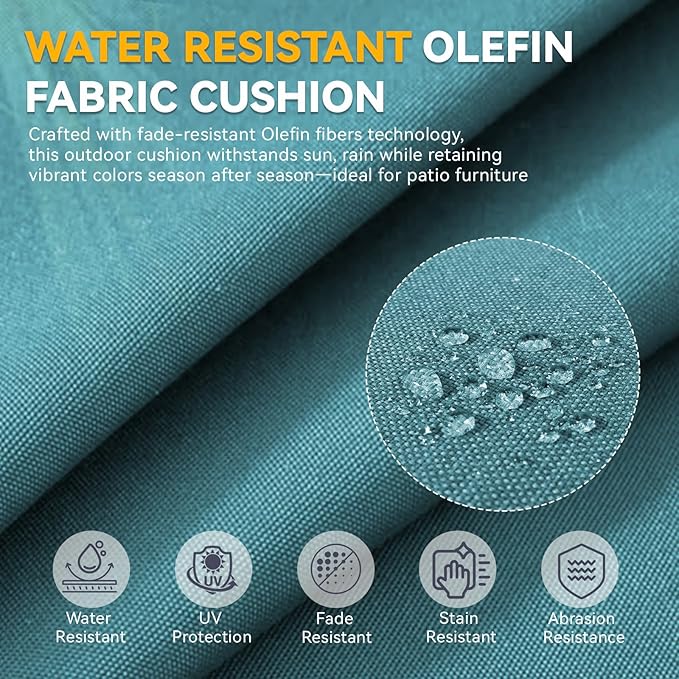 Outdoor Cushion Set for Furniture Patio Furniture, UV Resistant, Water Resistant - 6 Inch Thick Foam Garden Cushions– 24x24 Inch Patio Seat Covers for Chair/Sofa/Couch | Peacock Green | 3-Pack |