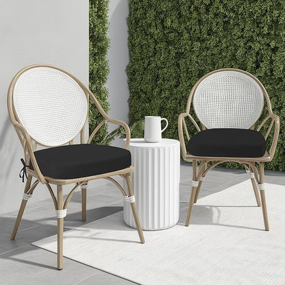 idee-home Outdoor Chair Cushions Set of 4, 19" x 19" x 3" Thick D-Shaped Patio Furniture Outdoor Seat Cushions Waterproof with Ties, Dining Pads