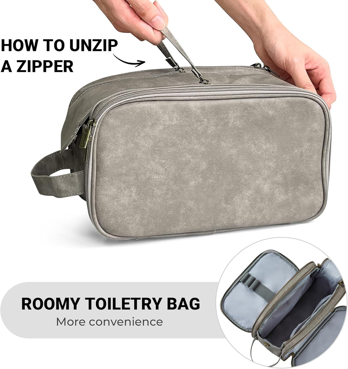 Elviros Toiletry Bag for Men, Large Travel Shaving Dopp Kit Water-resistant Bathroom Toiletries Organizer PU Leather Cosmetic Bags