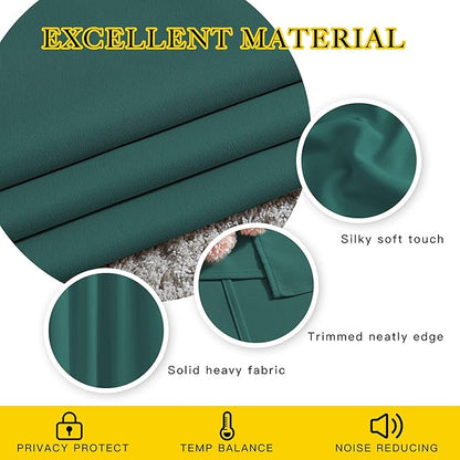 NICETOWN Blackout Hunter Green Curtains 84 inches Long, Grommet Room Darkening Thermal Insulated Sound Dampening Window Treatments for Bedroom/Home Office, 2 Panels, W46 x L84